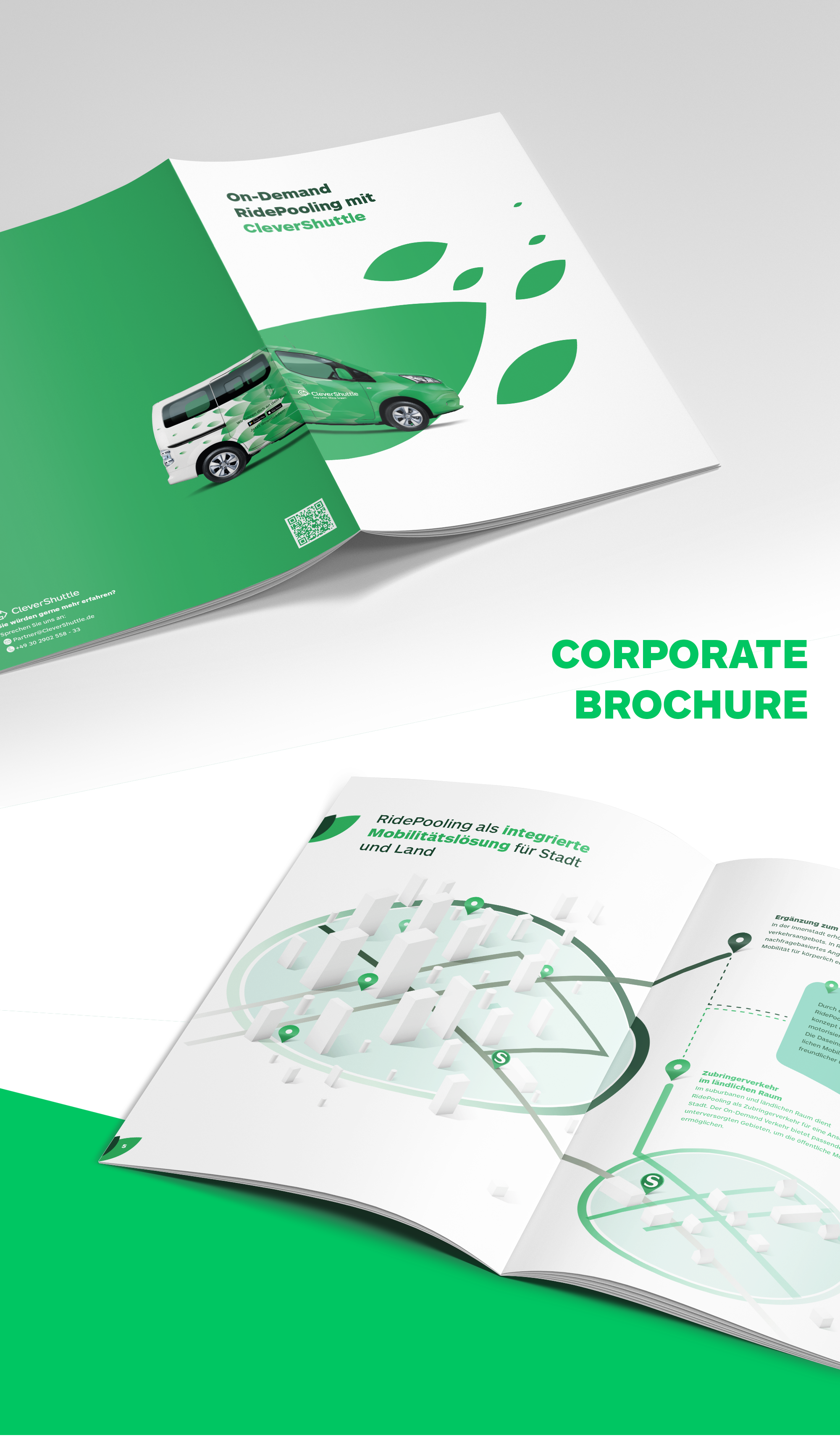 CleverShuttle corporate brochure mockup.
